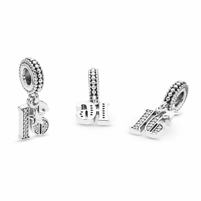 Pandora 16 Dangle Charm - Sterling Silver/Cubic Zirconia - Canada | FJ2941CK